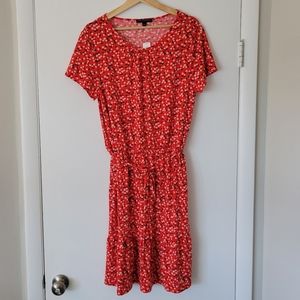 NWT Banana Republic red floral stretch drawstring waist short sleeve dre…